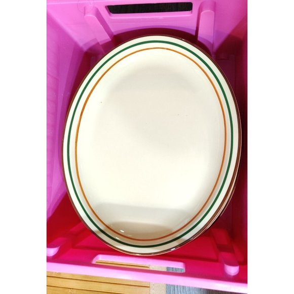 Vtg Jackson Custom China Restaurant Ware Oval Plate Brown Green Orange on Beige - Picture 3 of 11